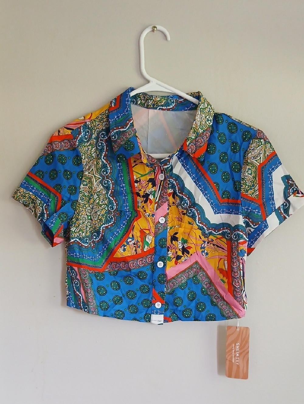 Vibrant Multicolor Button-Front Crop Shirt - Women